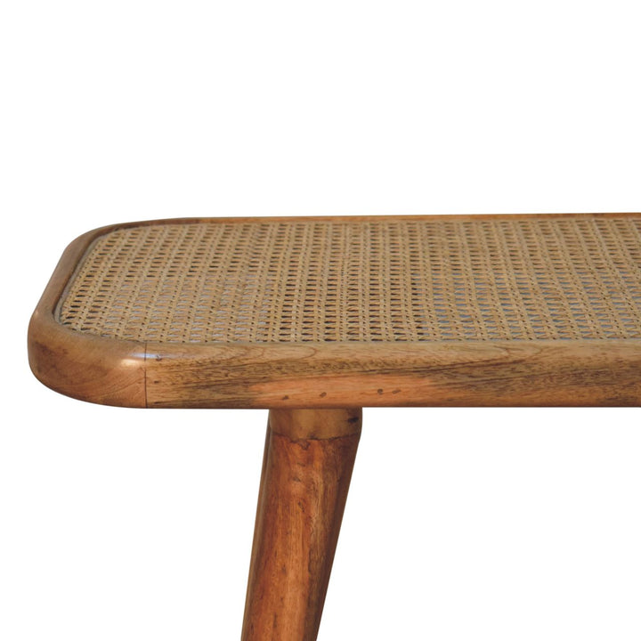 Solid Wood Larissa Rattan Bench, Beige and Brown