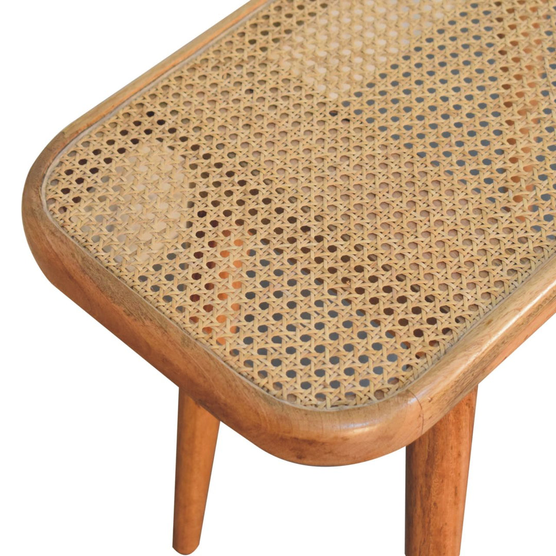 Solid Wood Larissa Rattan Bench, Beige and Brown