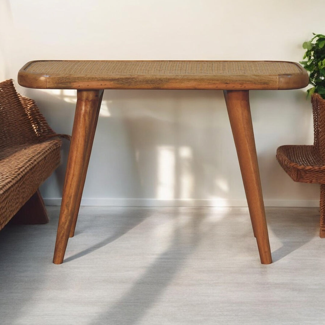 Solid Wood Larissa Rattan Bench, Beige and Brown
