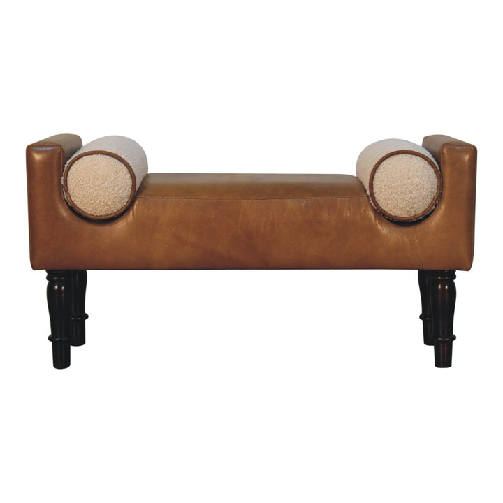 Solid Wood Chester Buffalo Bench, Upholstered, Beige and Tan Brown