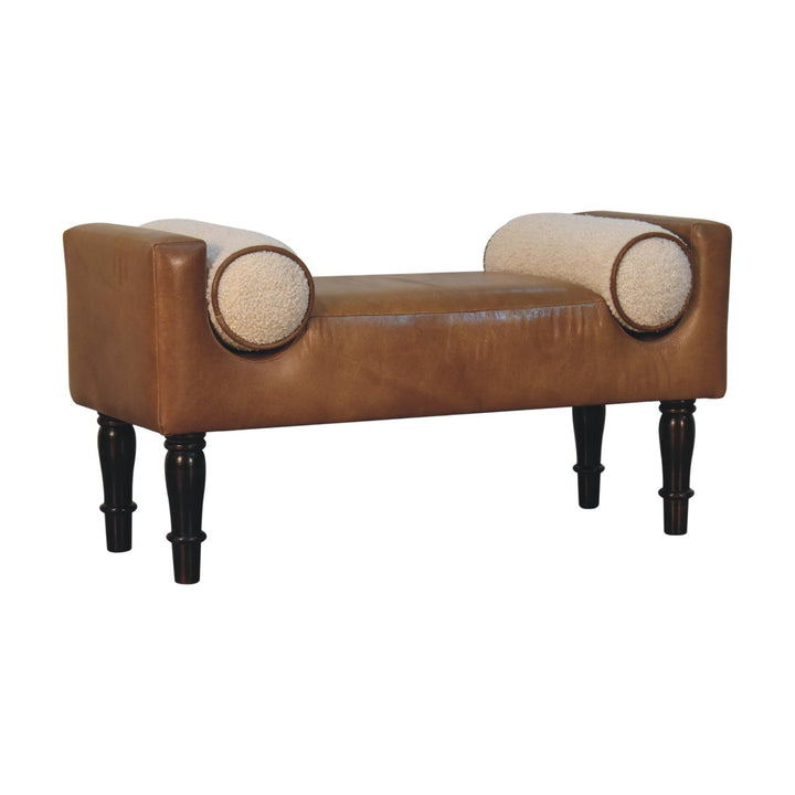Solid Wood Chester Buffalo Bench, Upholstered, Beige and Tan Brown
