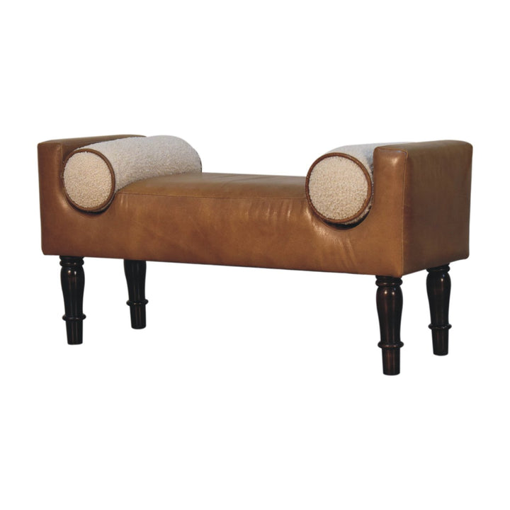 Solid Wood Chester Buffalo Bench, Upholstered, Beige and Tan Brown