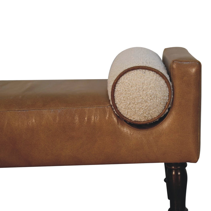 Solid Wood Chester Buffalo Bench, Upholstered, Beige and Tan Brown