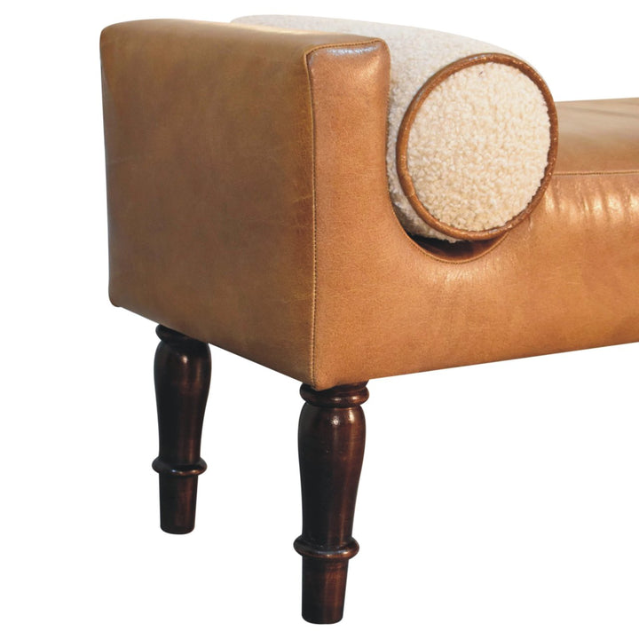 Solid Wood Chester Buffalo Bench, Upholstered, Beige and Tan Brown