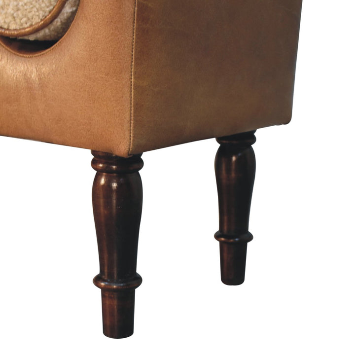 Solid Wood Chester Buffalo Bench, Upholstered, Beige and Tan Brown