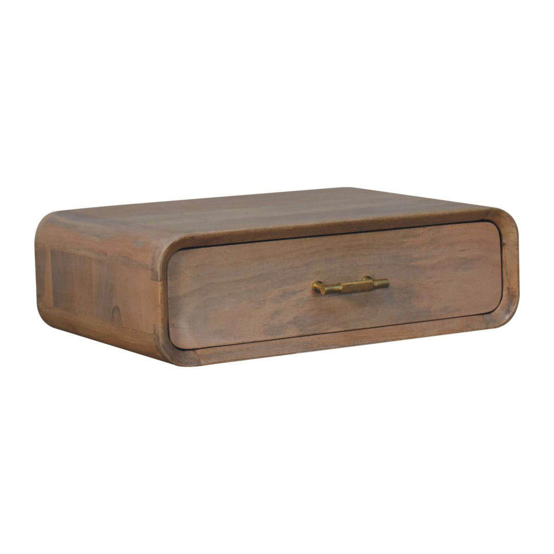 Solid Wood Sonoma T-Bar Wall-Mounted Nightstand, 1-Drawer, Light Brown