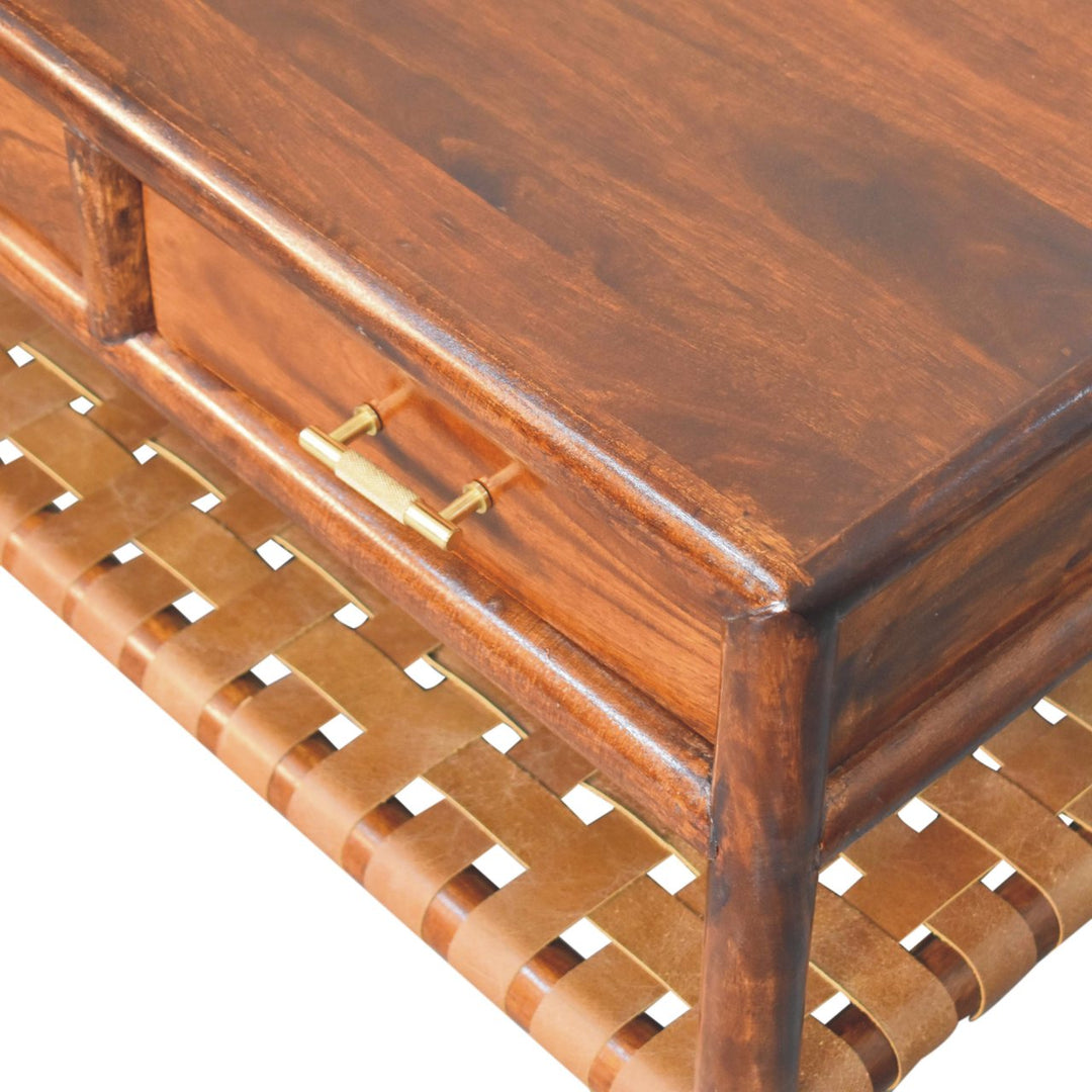 Regency Woven Console Table with 4-Drawers, Open Slot, Brown