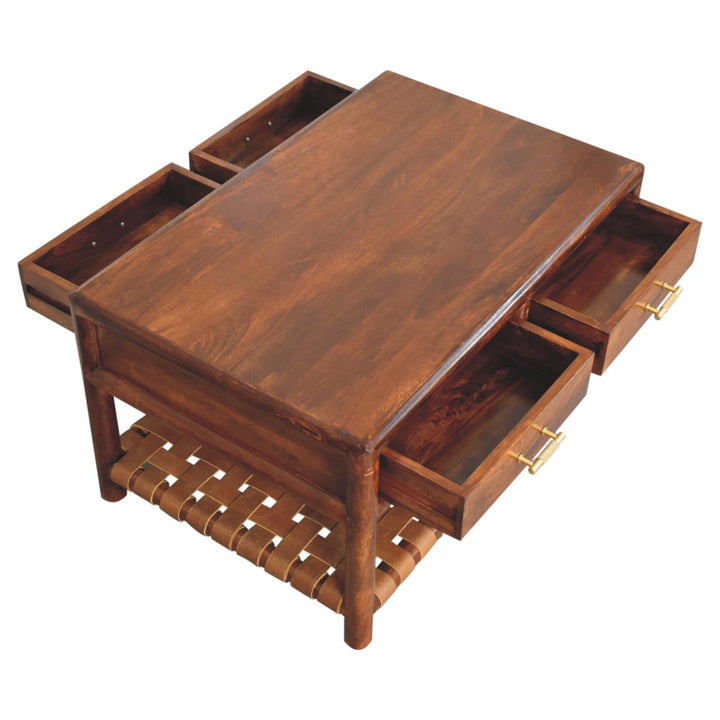 Regency Woven Console Table with 4-Drawers, Open Slot, Brown