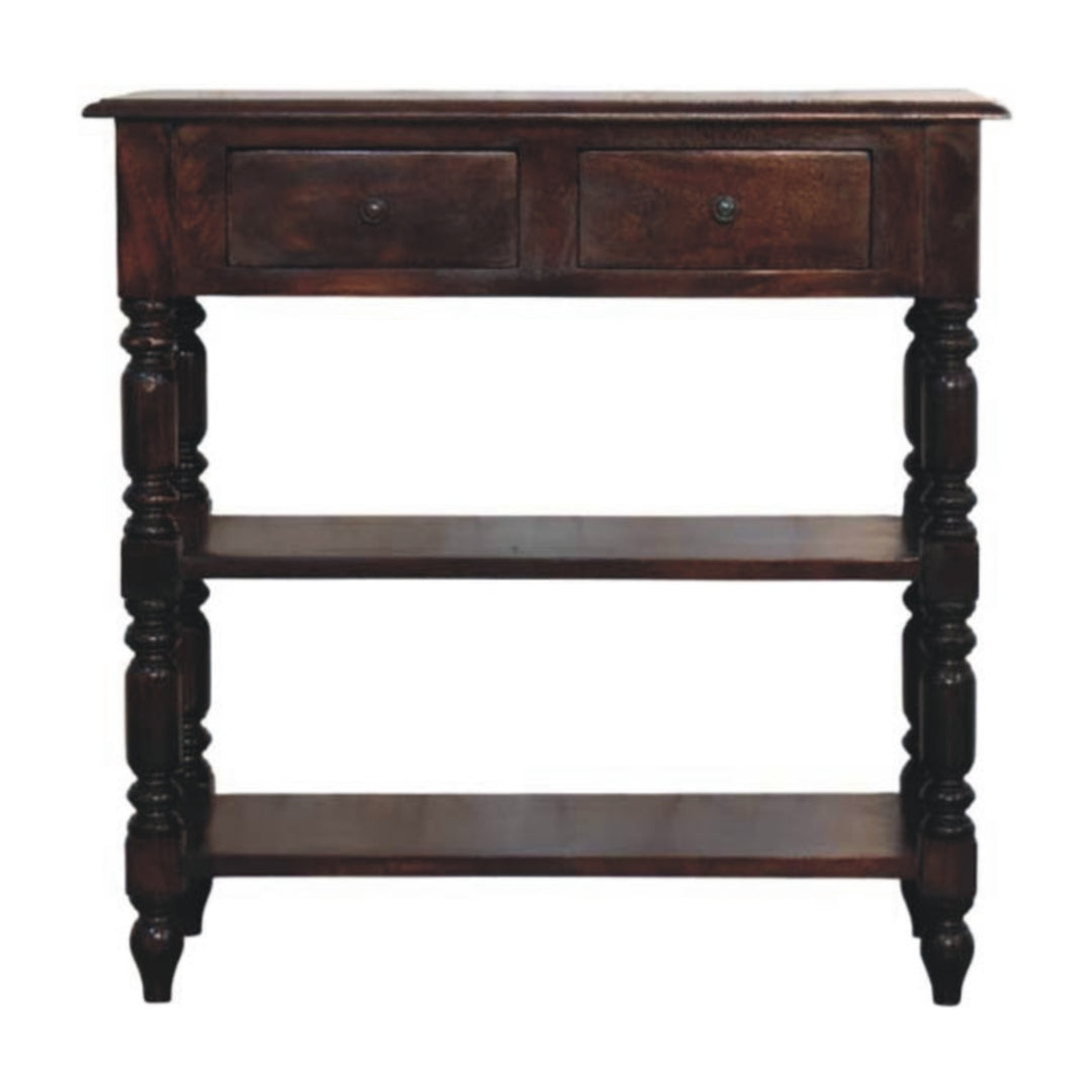 Turned Legs Cherry Side Table, 2-Drawers, 2 Open Slots