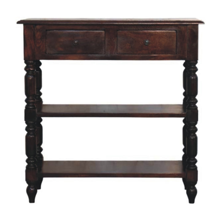 Turned Legs Cherry Side Table, 2-Drawers, 2 Open Slots