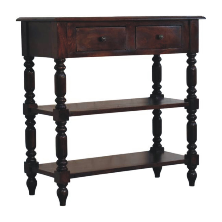 Turned Legs Cherry Side Table, 2-Drawers, 2 Open Slots