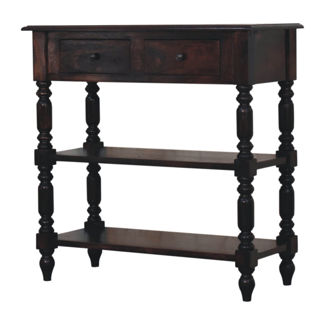 Turned Legs Cherry Side Table, 2-Drawers, 2 Open Slots