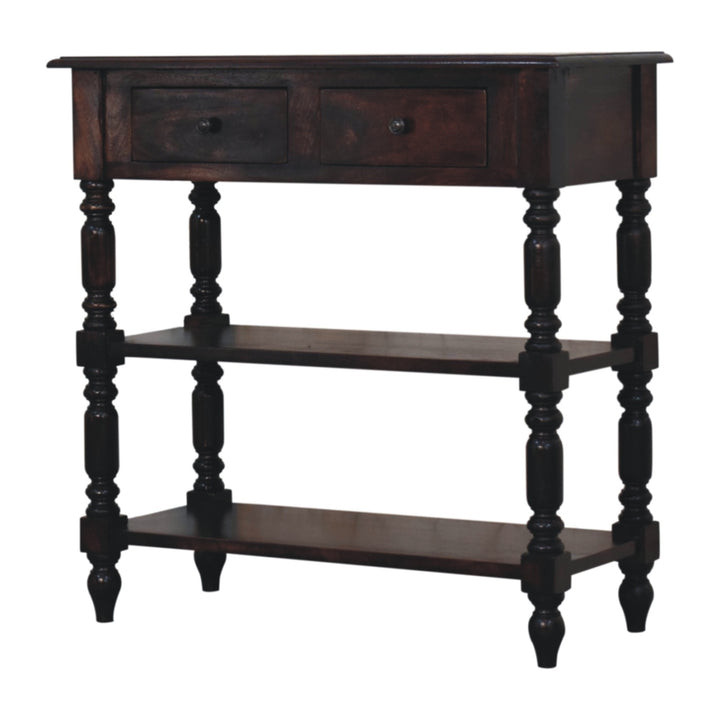Turned Legs Cherry Side Table, 2-Drawers, 2 Open Slots