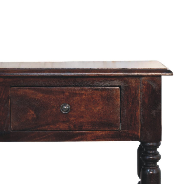 Turned Legs Cherry Side Table, 2-Drawers, 2 Open Slots