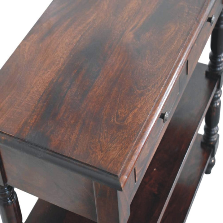 Turned Legs Cherry Side Table, 2-Drawers, 2 Open Slots