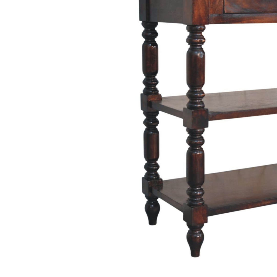 Turned Legs Cherry Side Table, 2-Drawers, 2 Open Slots