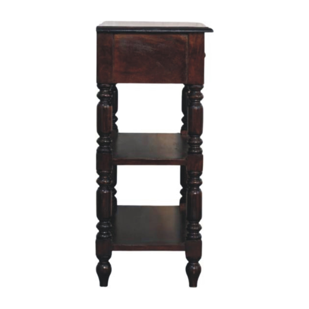 Turned Legs Cherry Side Table, 2-Drawers, 2 Open Slots