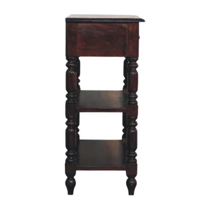 Turned Legs Cherry Side Table, 2-Drawers, 2 Open Slots