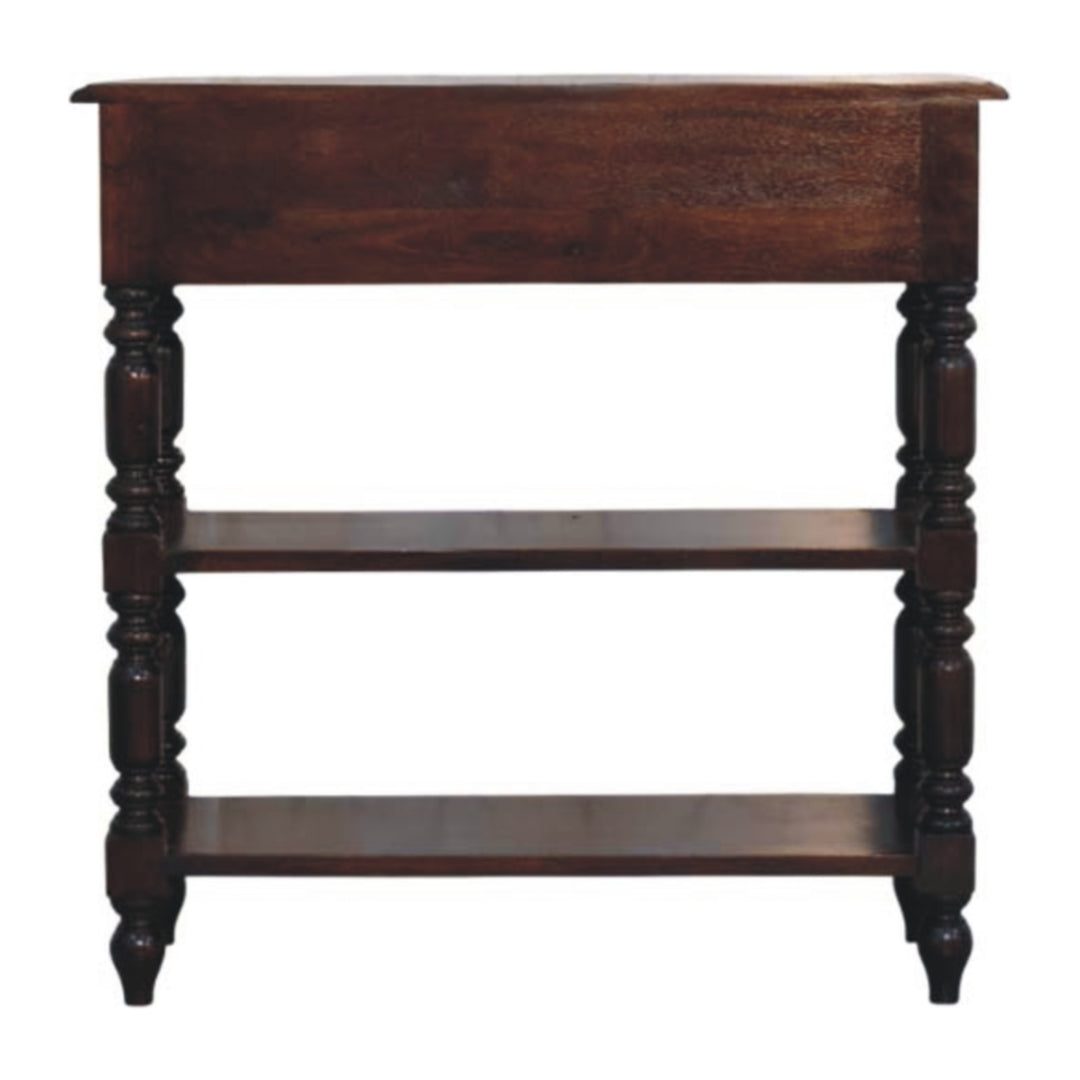 Turned Legs Cherry Side Table, 2-Drawers, 2 Open Slots