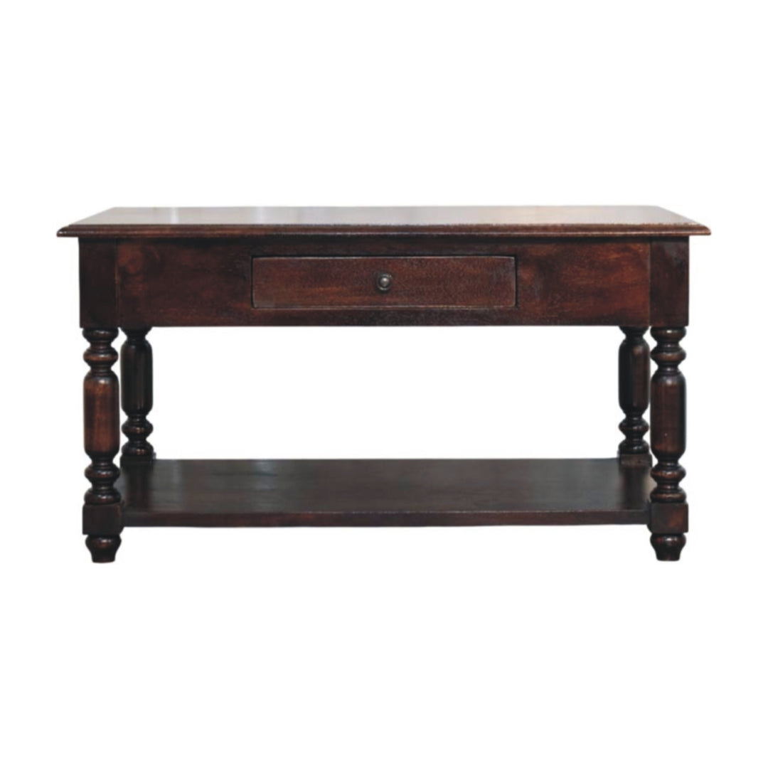 Turned Legs Cherry Console Table, 2-Drawers, Dark Brown