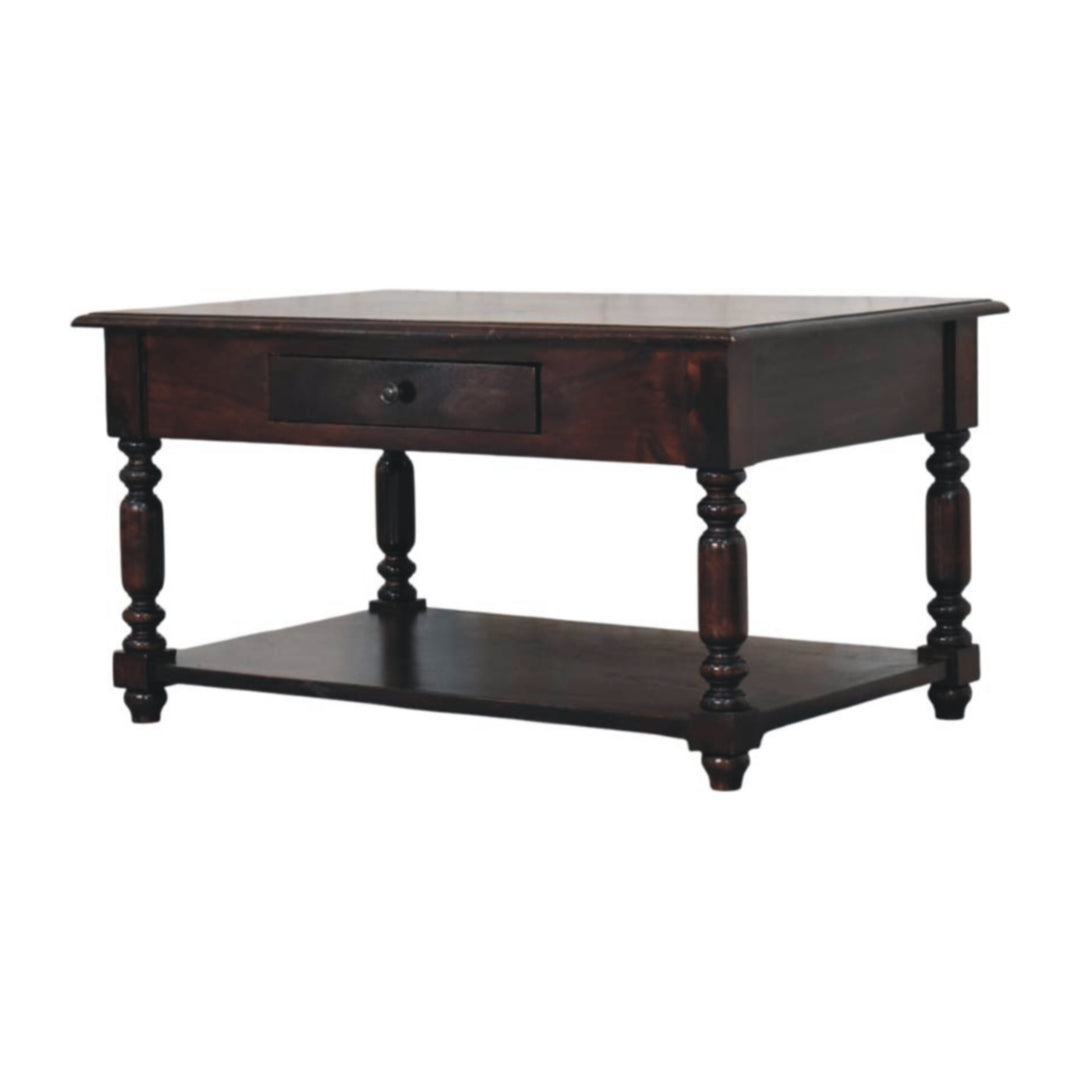 Turned Legs Cherry Console Table, 2-Drawers, Dark Brown