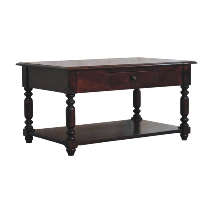 Turned Legs Cherry Console Table, 2-Drawers, Dark Brown