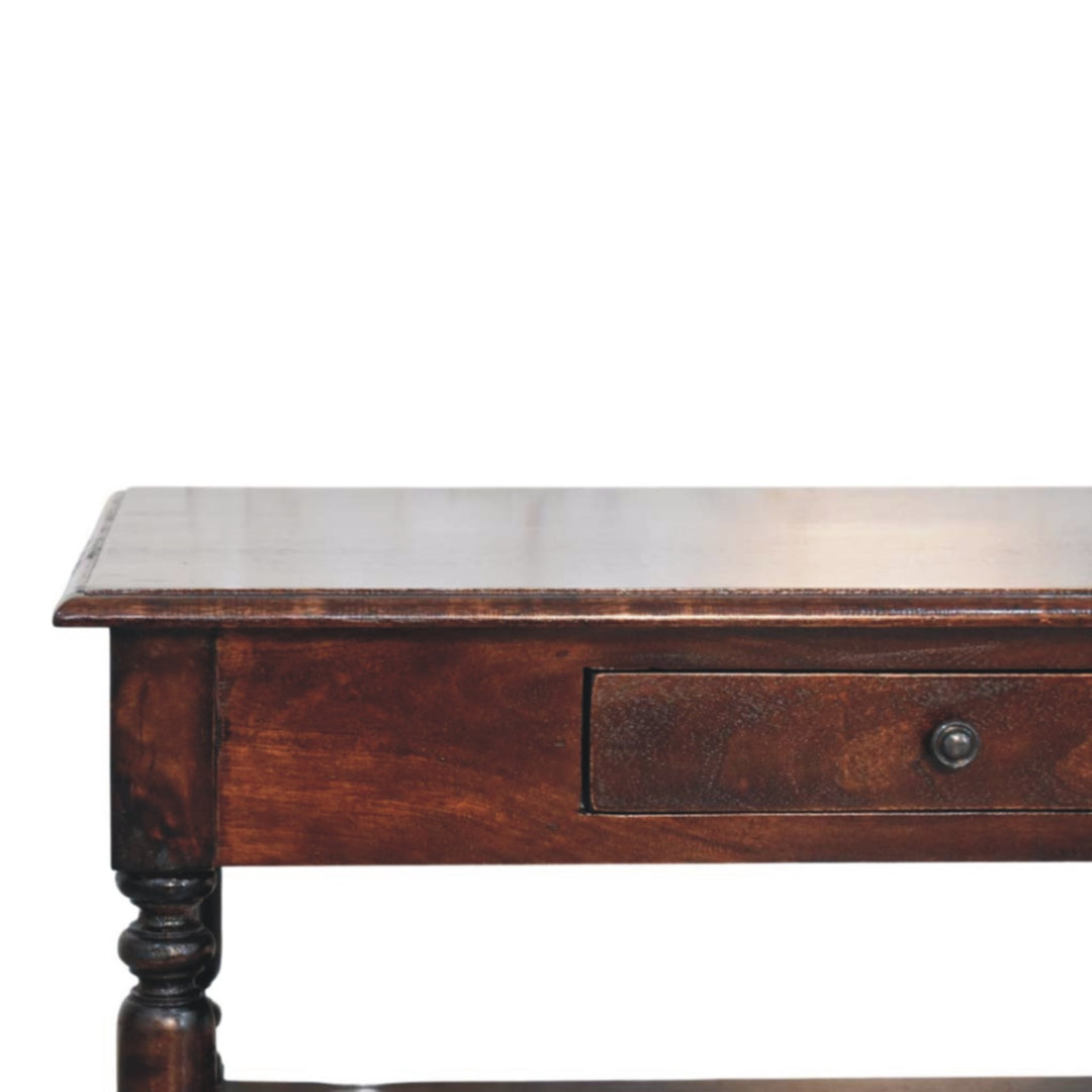 Turned Legs Cherry Console Table, 2-Drawers, Dark Brown