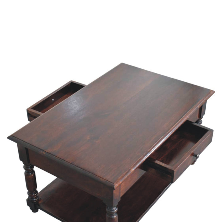 Turned Legs Cherry Console Table, 2-Drawers, Dark Brown