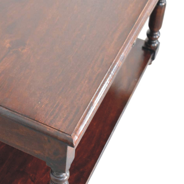 Turned Legs Cherry Console Table, 2-Drawers, Dark Brown