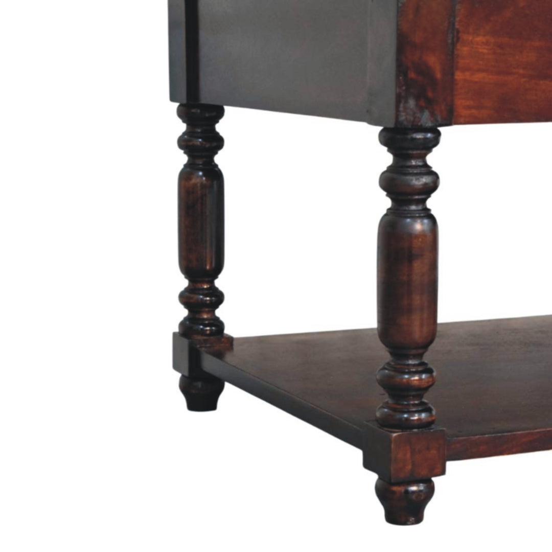 Turned Legs Cherry Console Table, 2-Drawers, Dark Brown