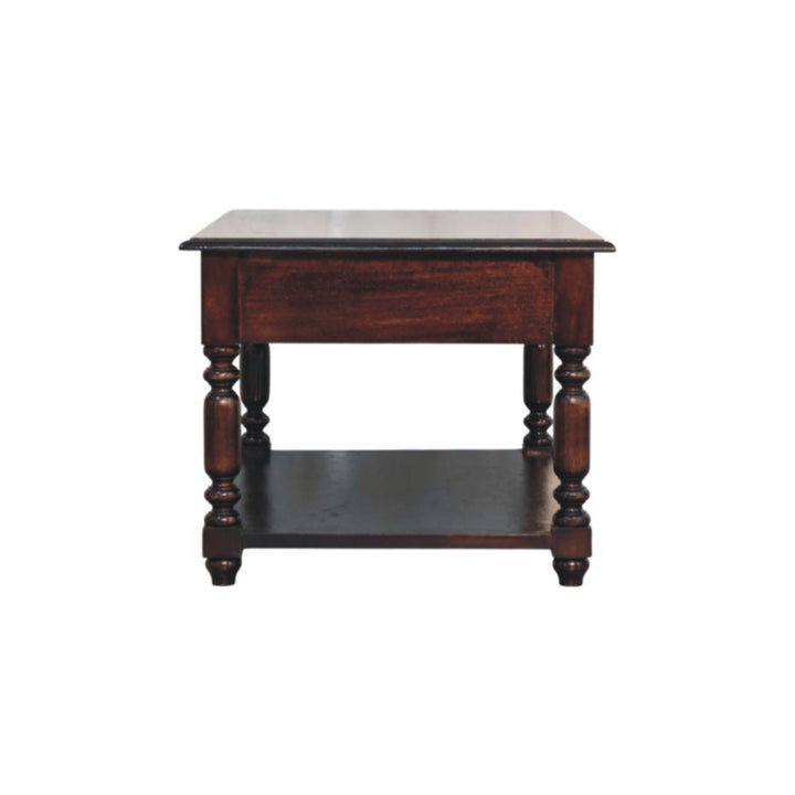 Turned Legs Cherry Console Table, 2-Drawers, Dark Brown
