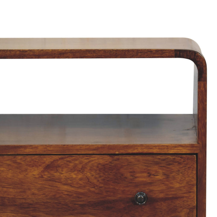 Solid Wood Curved Nordic Charm Console, 2-Drawers, 1-Openn Storage, Nordic Legs, Brown