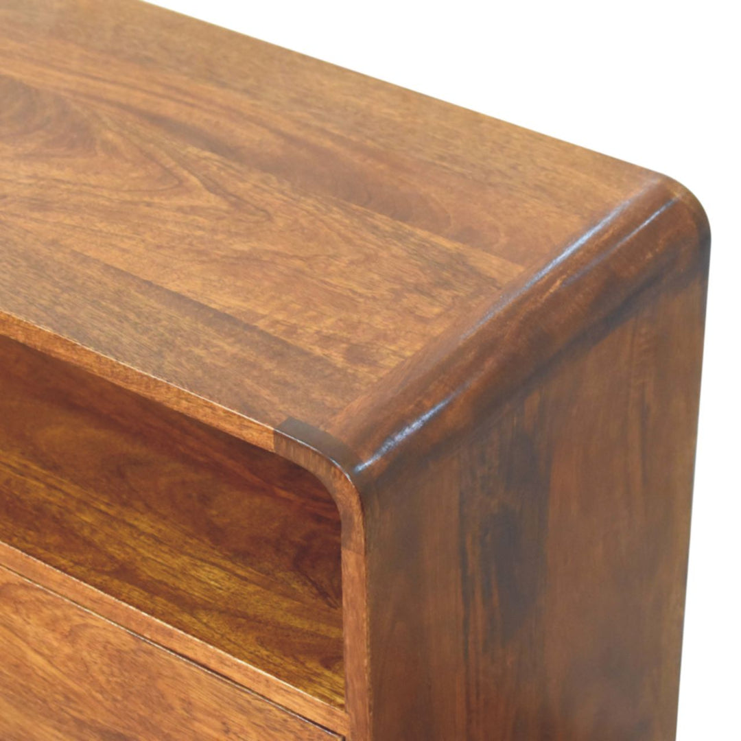Solid Wood Curved Nordic Charm Console, 2-Drawers, 1-Openn Storage, Nordic Legs, Brown