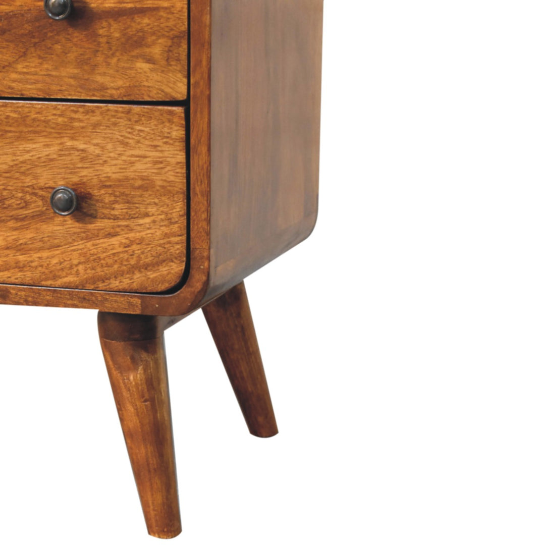 Solid Wood Curved Nordic Charm Console, 2-Drawers, 1-Openn Storage, Nordic Legs, Brown