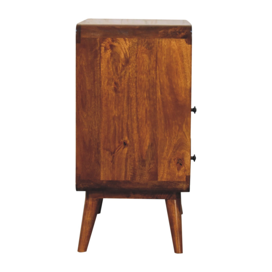 Solid Wood Curved Nordic Charm Console, 2-Drawers, 1-Openn Storage, Nordic Legs, Brown