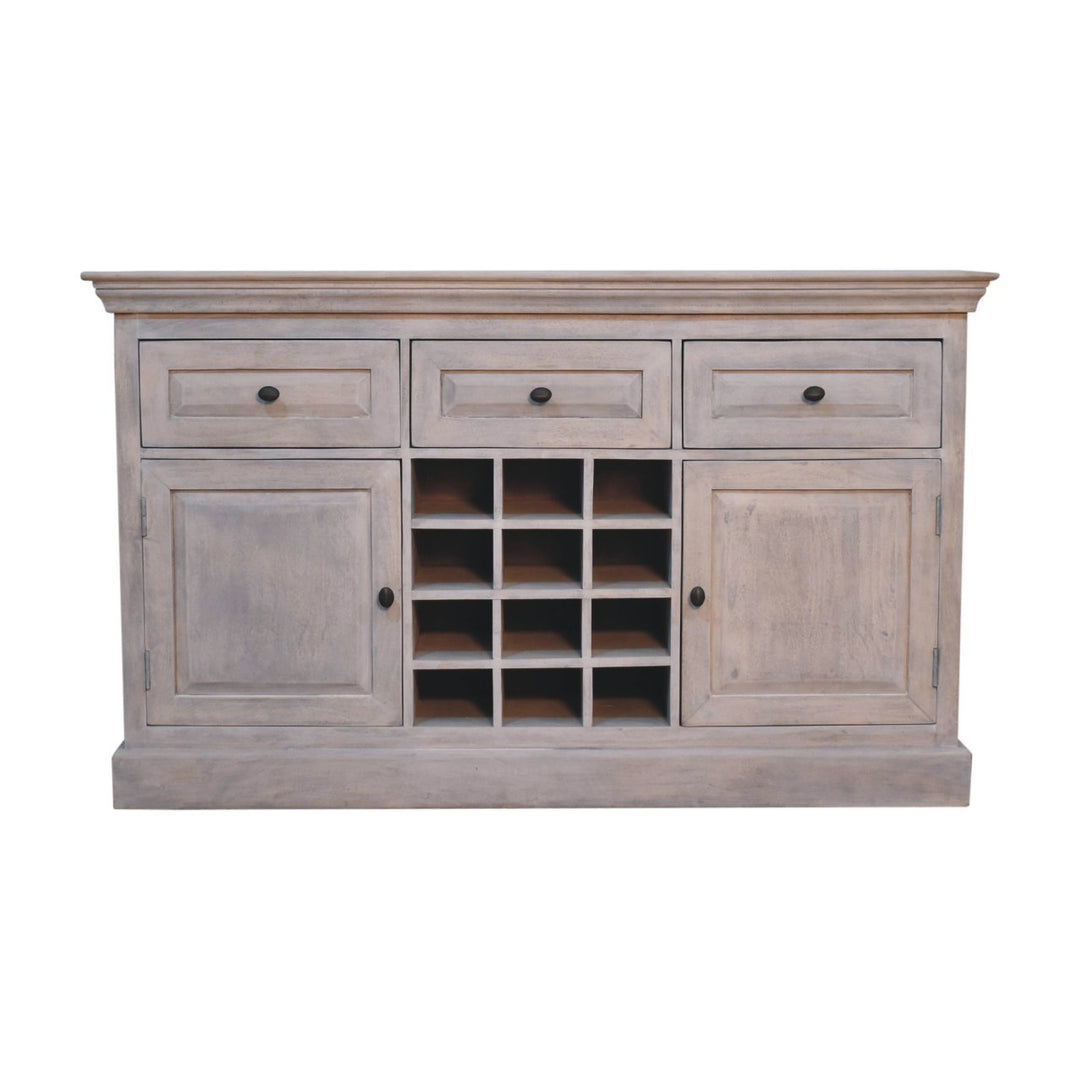Solid Wood Acid Wash Wine Storage Unit, 3-Drawers, 4-Shelves, Bottle Storage, White