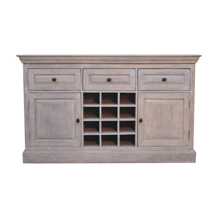 Solid Wood Acid Wash Wine Storage Unit, 3-Drawers, 4-Shelves, Bottle Storage, White