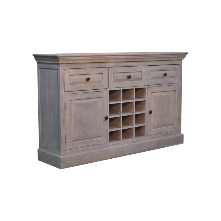 Solid Wood Acid Wash Wine Storage Unit, 3-Drawers, 4-Shelves, Bottle Storage, White