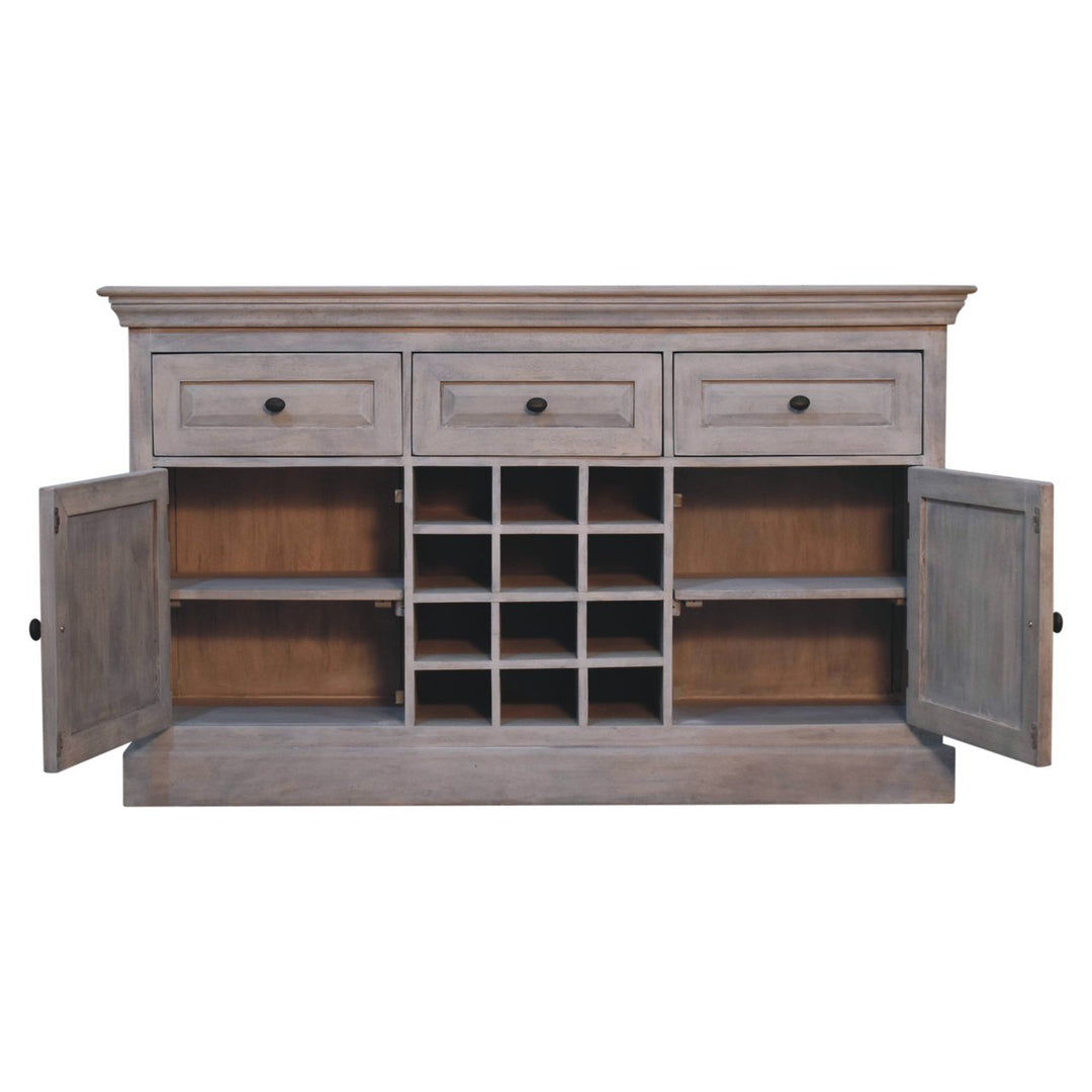 Solid Wood Acid Wash Wine Storage Unit, 3-Drawers, 4-Shelves, Bottle Storage, White