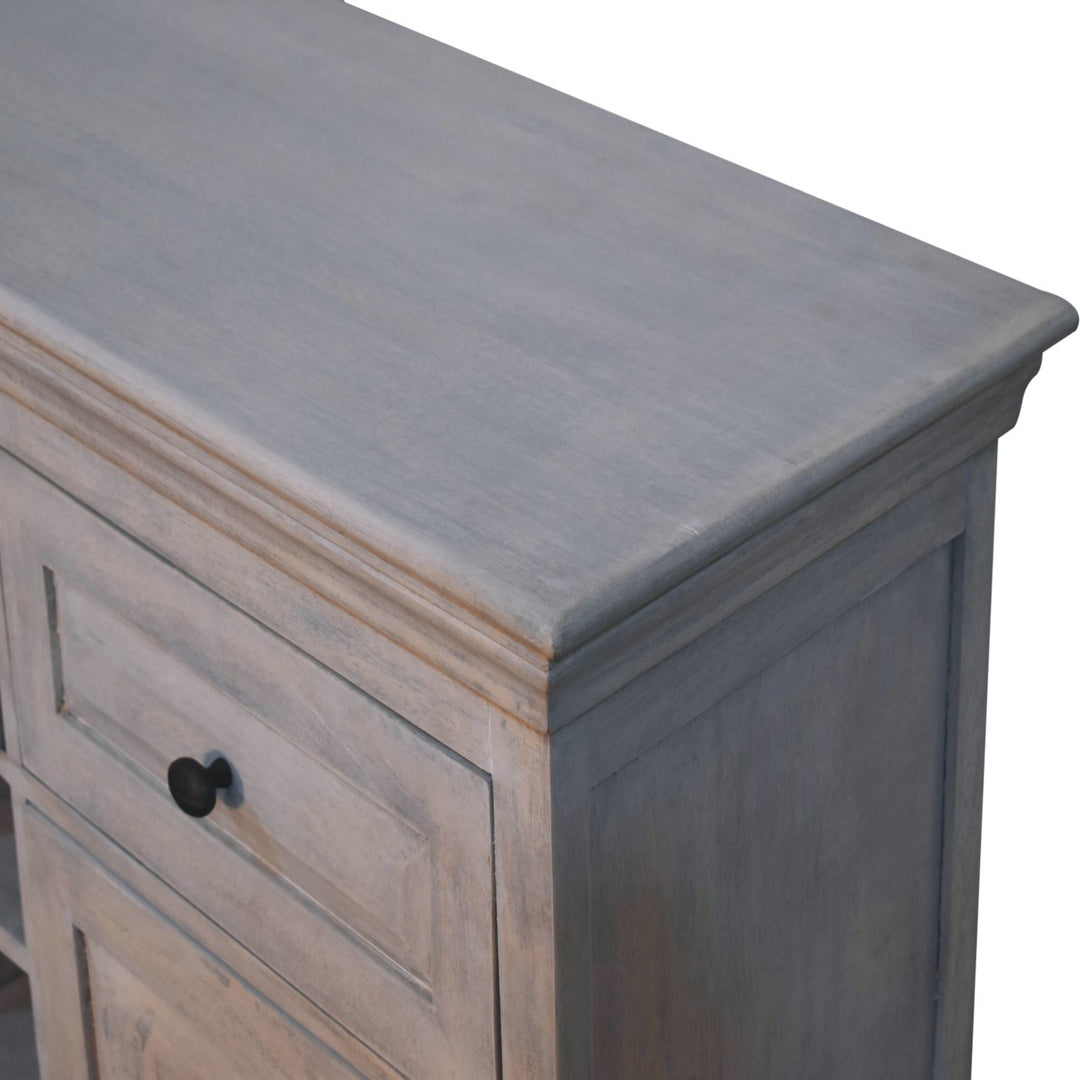 Solid Wood Acid Wash Wine Storage Unit, 3-Drawers, 4-Shelves, Bottle Storage, White