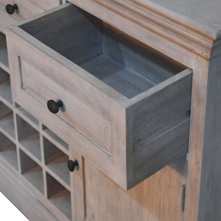 Solid Wood Acid Wash Wine Storage Unit, 3-Drawers, 4-Shelves, Bottle Storage, White