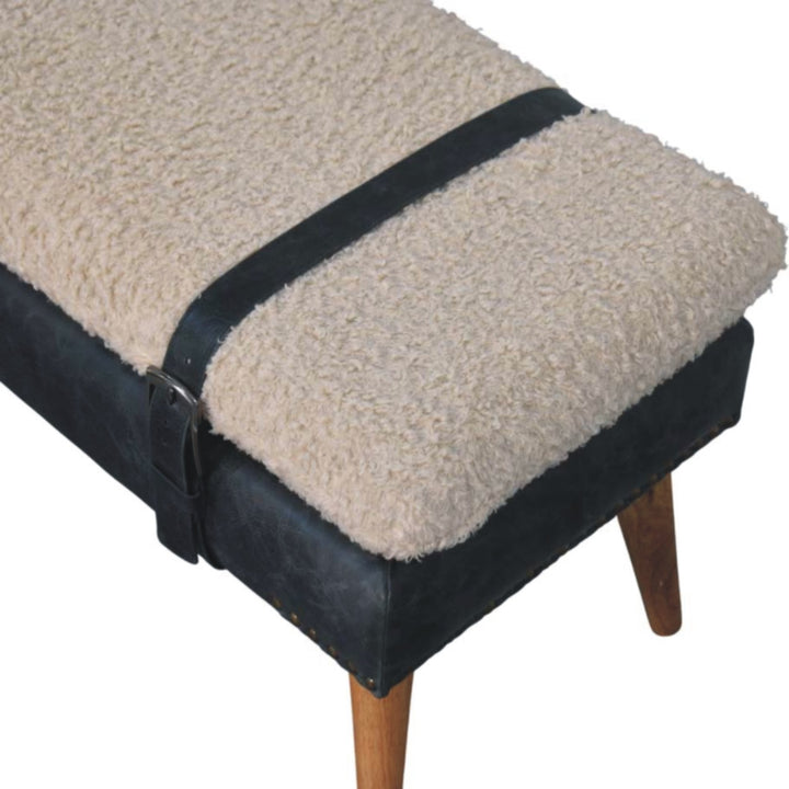 Boucle x Leather Upholstered Bench, Nordic Legs, Black and Beige