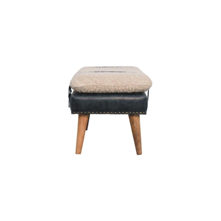 Boucle x Leather Upholstered Bench, Nordic Legs, Black and Beige