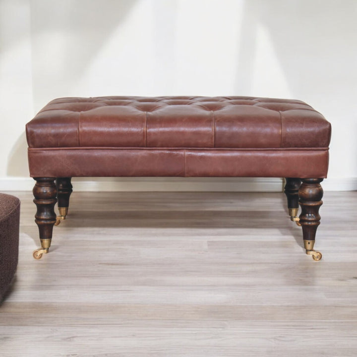 Buffalo Brown Leather Ottoman with Castor Legs