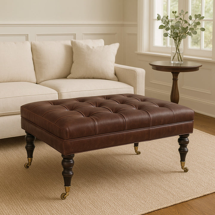 Buffalo Brown Leather Ottoman with Castor Legs