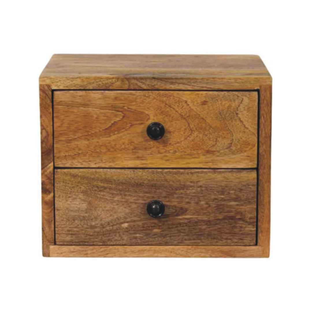 Solid Wood Solis Wall-Mounted Nightstand, 2-Drawers, Oak-ish, Light Brown