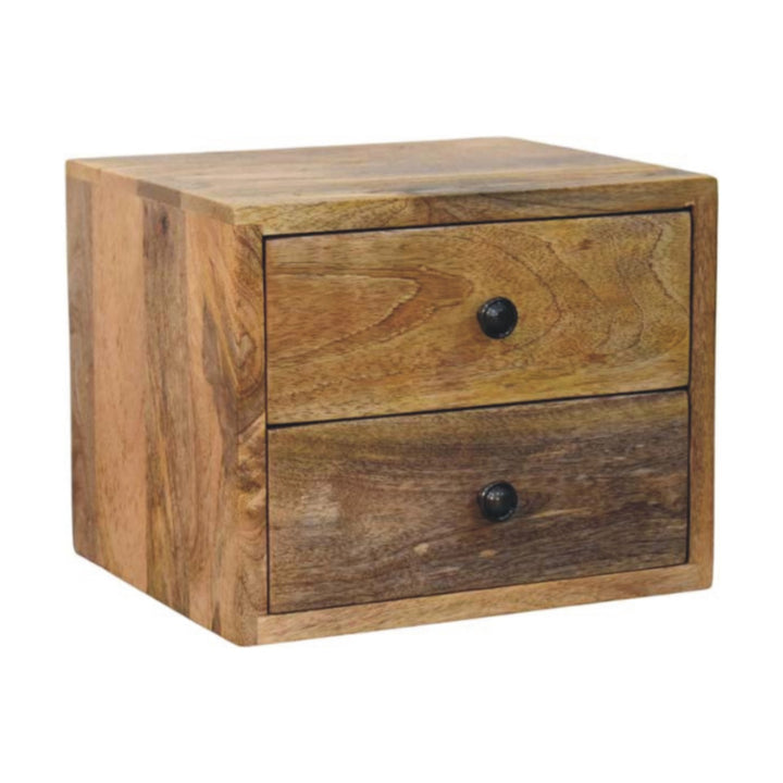 Solid Wood Solis Wall-Mounted Nightstand, 2-Drawers, Oak-ish, Light Brown