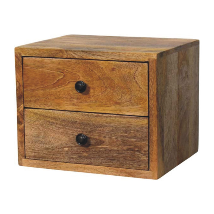Solid Wood Solis Wall-Mounted Nightstand, 2-Drawers, Oak-ish, Light Brown