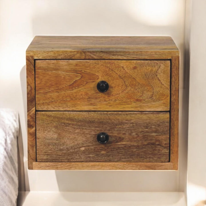Solid Wood Solis Wall-Mounted Nightstand, 2-Drawers, Oak-ish, Light Brown