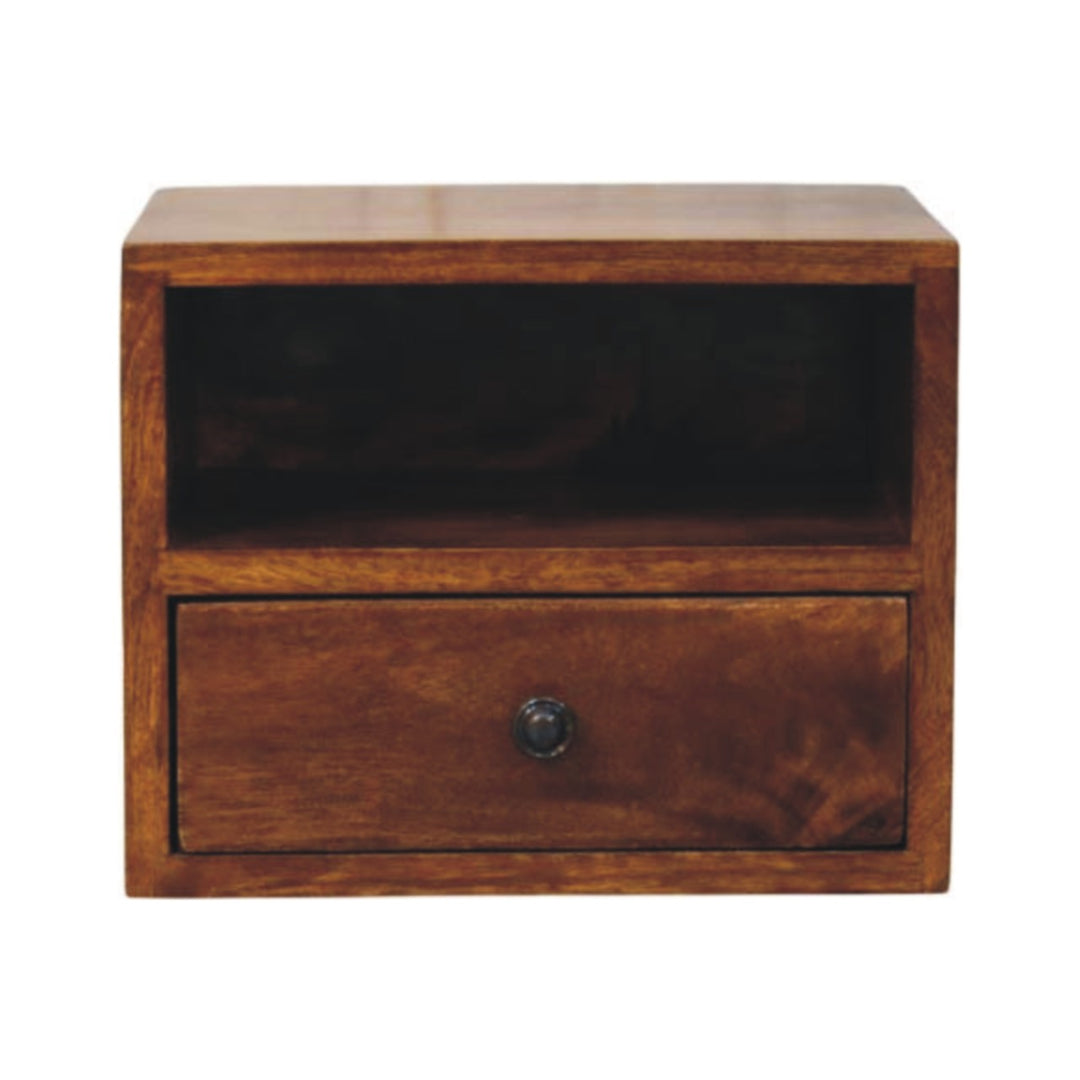 Solis 1-Drawer Chestnut Wall-Mounted Nightstand, 1 Open Slot, Brown